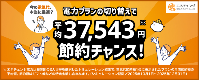 電気プランの切り替えで平均34,115円節約チャンス！