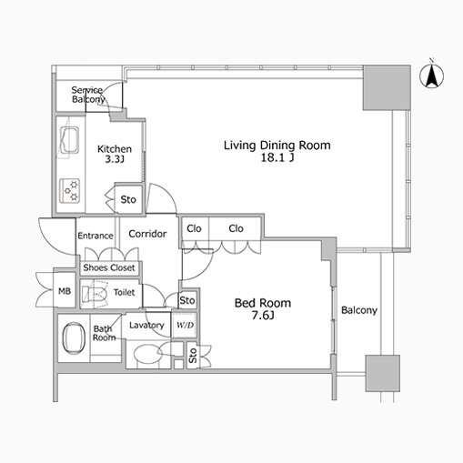 1LDK 専有面積 62.56㎡（約18.92坪）｜品川グラスレジデンス