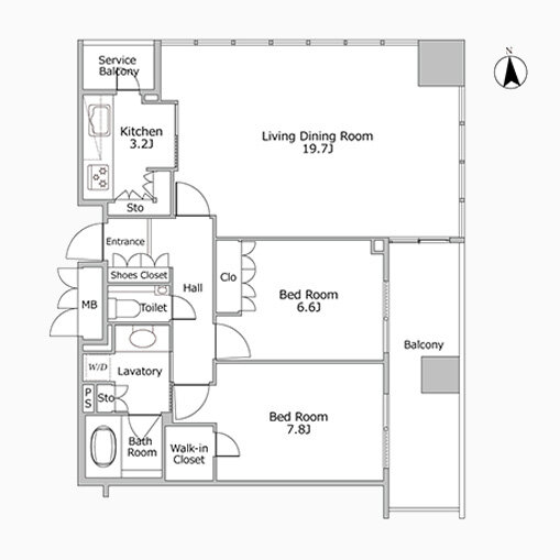 2LDK 専有面積 81.41㎡（約24.62坪）｜品川グラスレジデンス