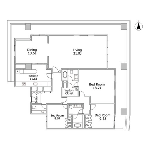 3LDK 専有面積 208.33㎡（約63.01坪）｜三番町東急アパートメント