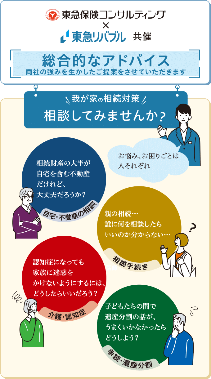 総合的なアドバイス　両社の強みを活かしたご提案をさせていただきます　我が家の相続対策相談してみませんか？