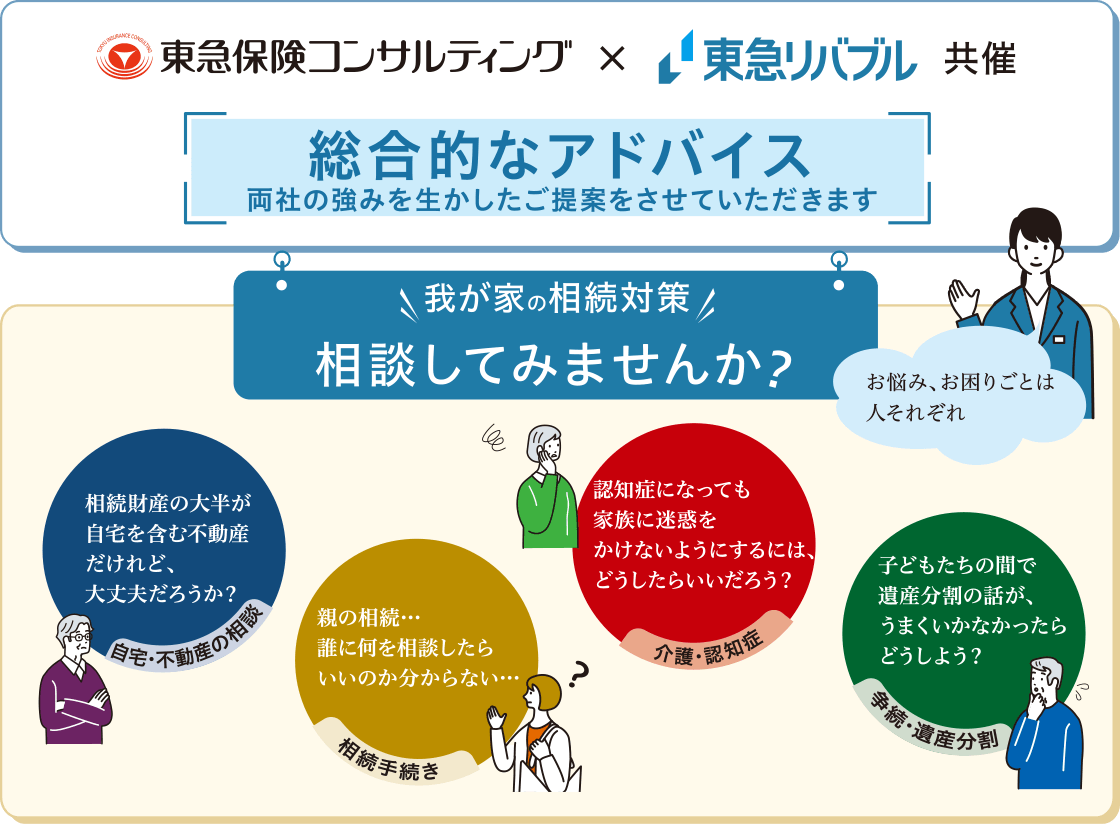 総合的なアドバイス　両社の強みを活かしたご提案をさせていただきます　我が家の相続対策相談してみませんか？