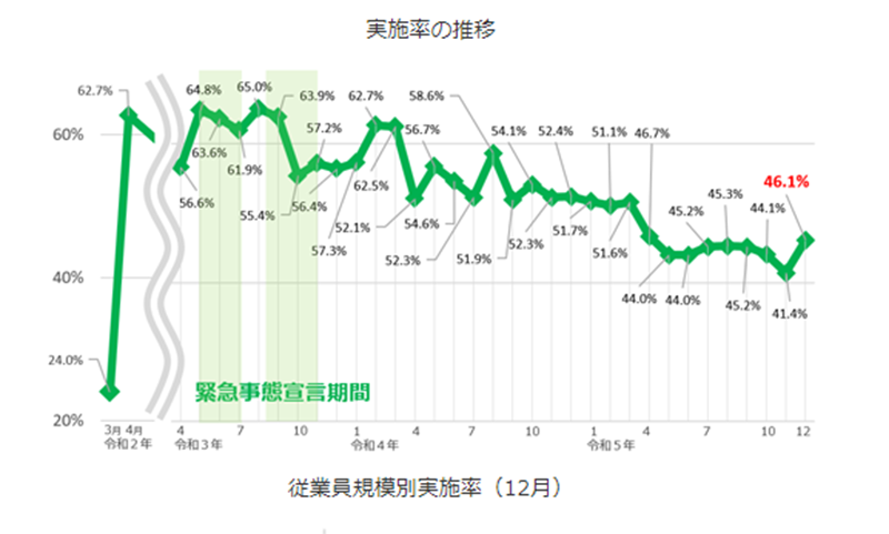 実施率の推移 従業員規模別実施率(12月)